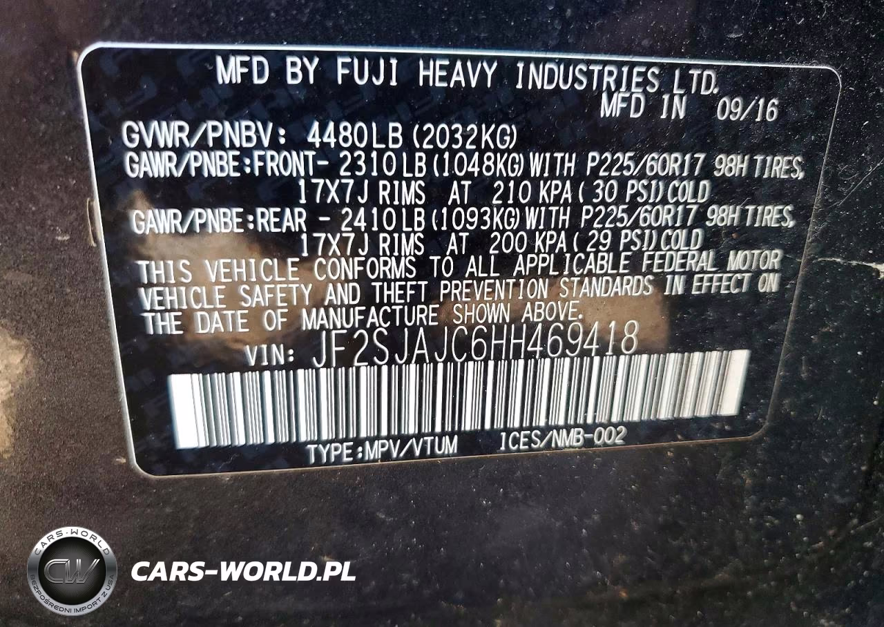 2017 Subaru Forester 2.5I Limited VIN:JF2SJAJC6HH469418 - 12