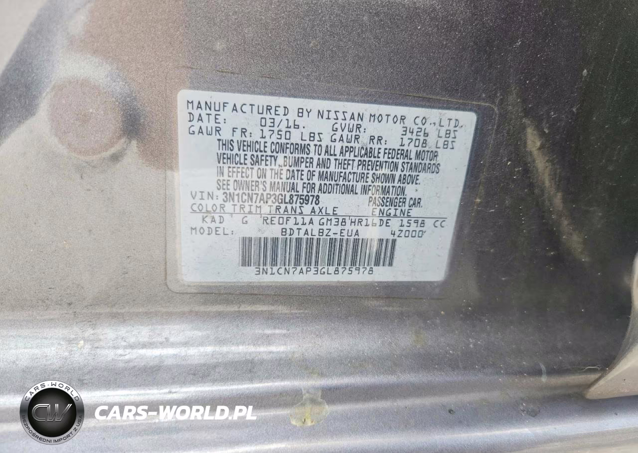 2016 Nissan Versa 1.6 Sv VIN:3N1CN7AP3GL875978 - 12