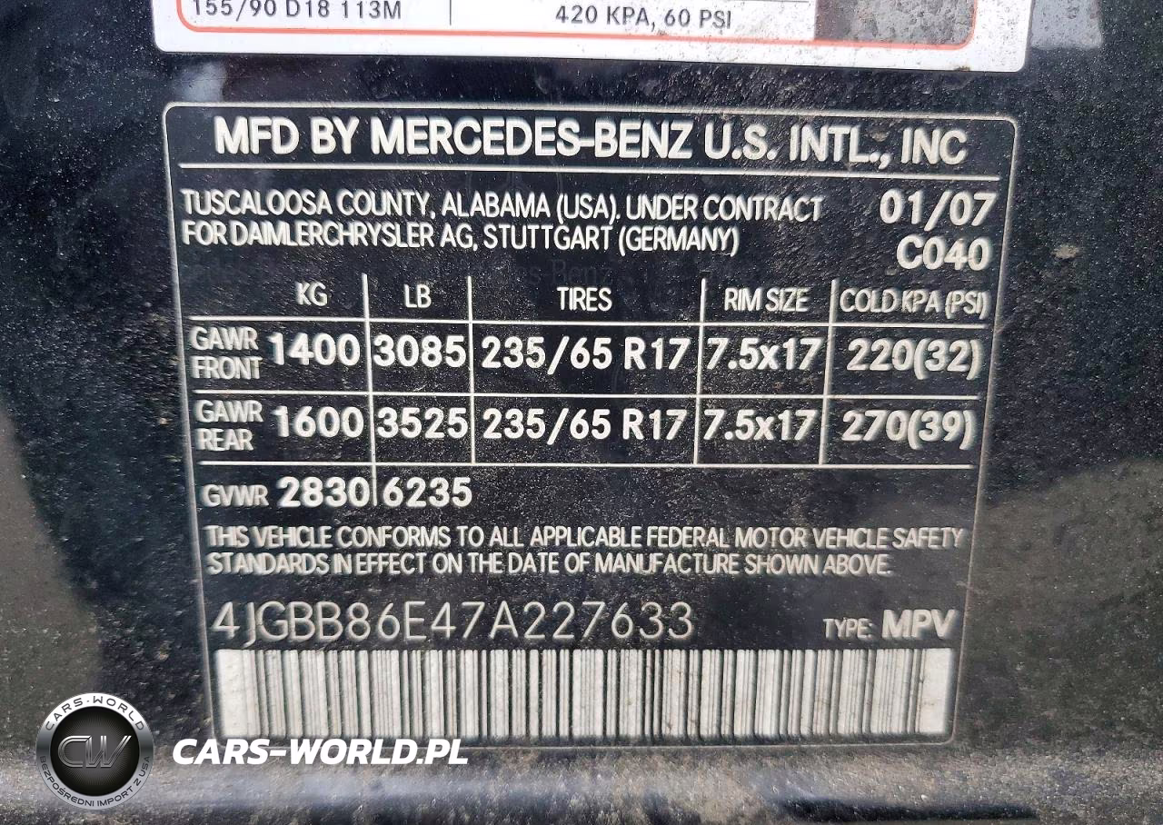2007 Merz M-Class VIN:4JGBB86E47A227633 - 13