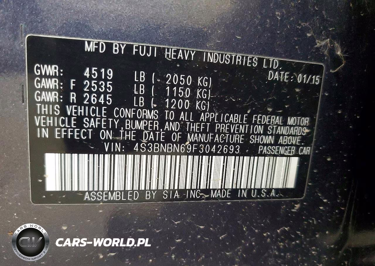 2015 Subaru Legacy 2.5I Limited VIN:4S3BNBN69F3042693 - 12