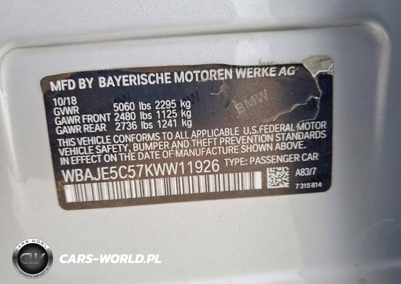 2019 BMW 540 I VIN:WBAJE5C57KWW11926 - 12