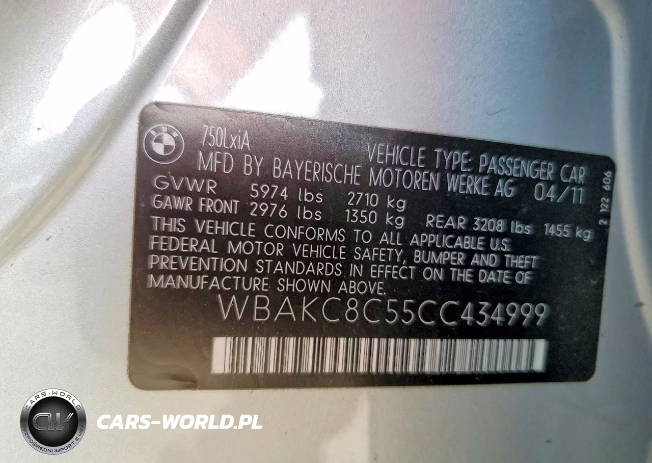 2012 BMW 750 Lxi VIN:WBAKC8C55CC434999 - 12