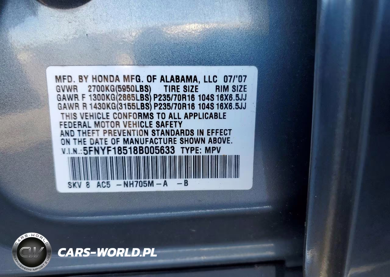 2008 Honda Pilot Exl VIN:5FNYF18518B005633 - 13