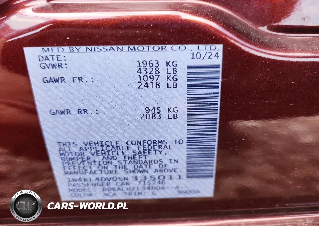 2025 Nissan Altima Sv VIN:1N4BL4DV0SN335011 - 12