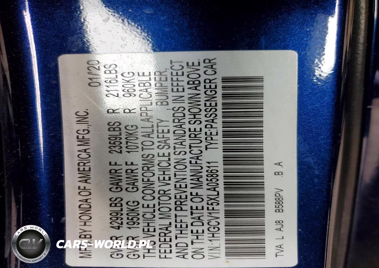 2020 Honda Accord Exl VIN:1HGCV1F5XLA058611 - 12