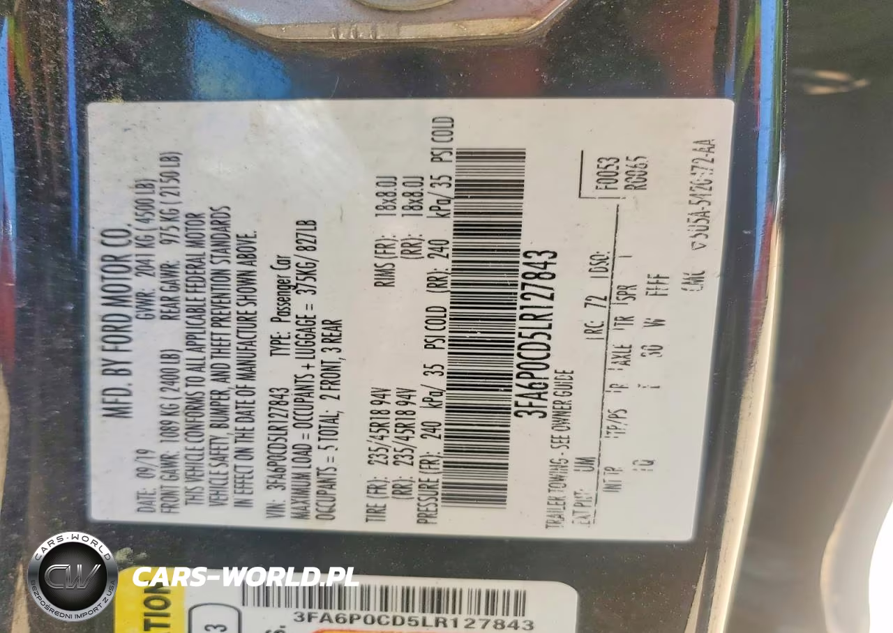 2020 Ford Fusion Sel VIN:3FA6P0CD5LR127843 - 12
