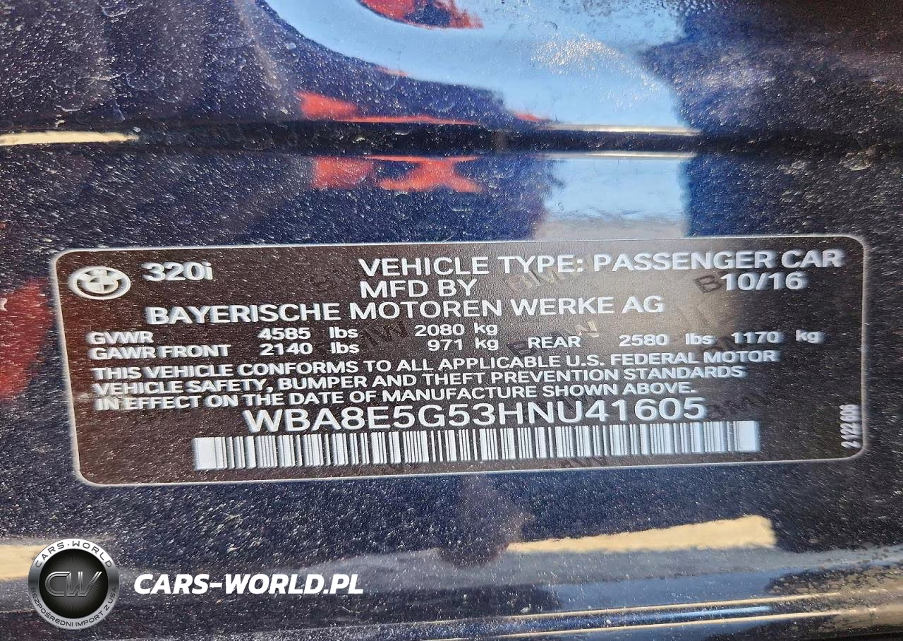 2017 BMW 320 Xi VIN:WBA8E5G53HNU41605 - 13