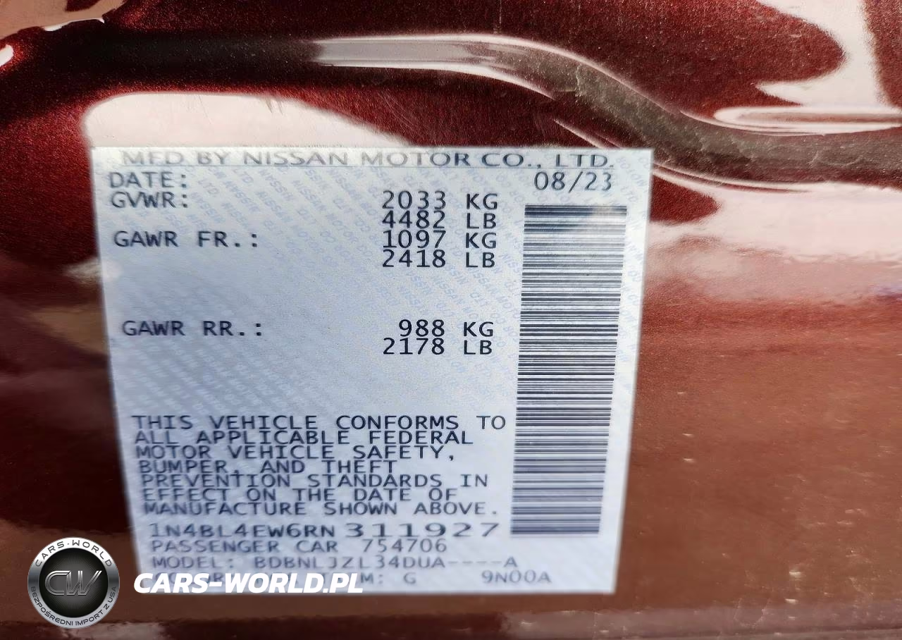2024 Nissan Altima Sl VIN:1N4BL4EW6RN311927 - 13