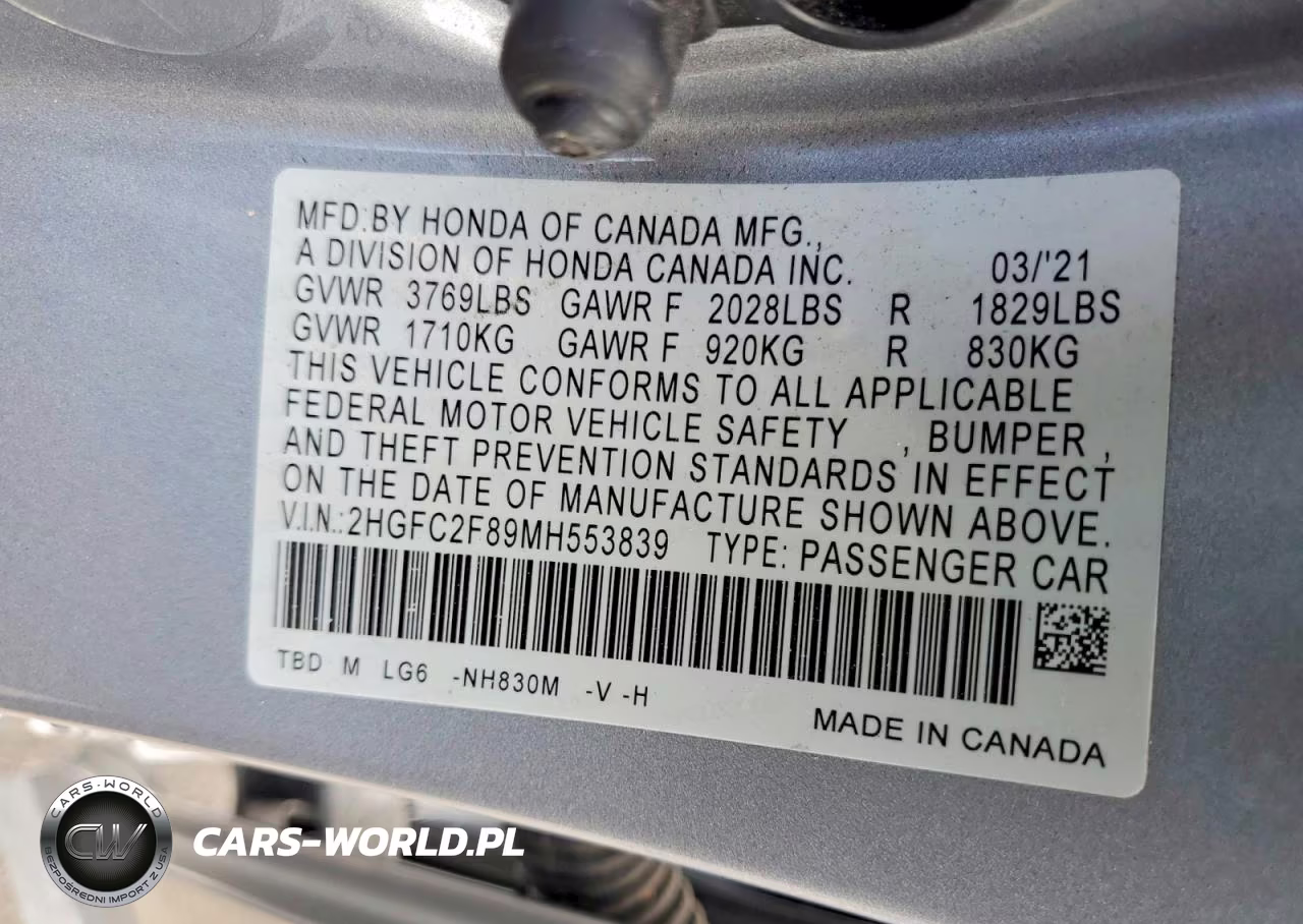 2021 Honda Civic Sport VIN:2HGFC2F89MH553839 - 12