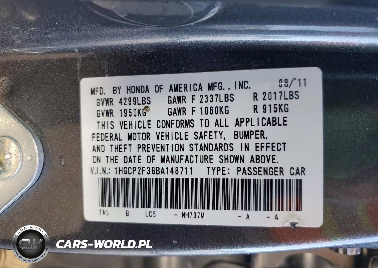2011 Honda Accord Lx VIN:1HGCP2F38BA148711 - 13