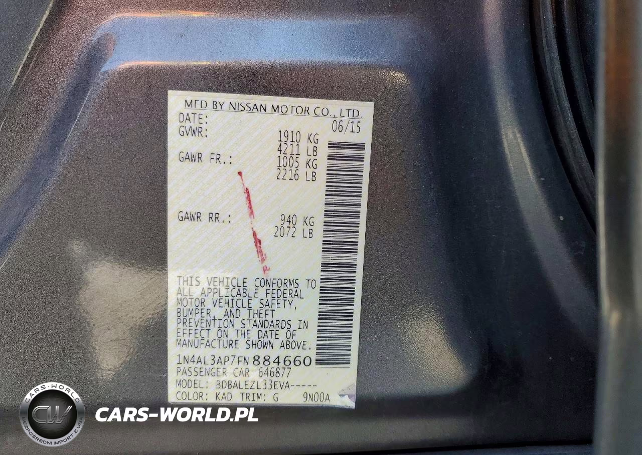 2015 Nissan Altima 2.5 S VIN:1N4AL3AP7FN884660 - 12