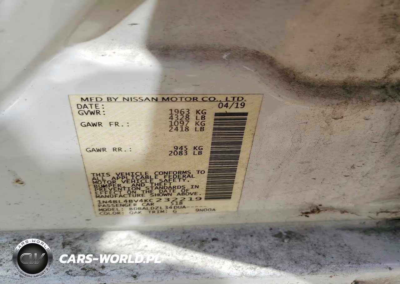 2019 Nissan Altima S VIN:1N4BL4BV4KC232219 - 12