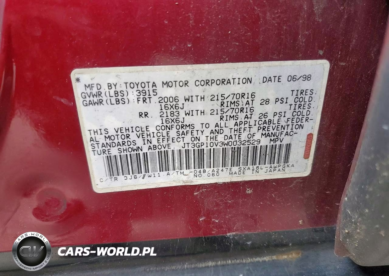1998 Toyota Rav4 Base VIN:JT3GP10V3W0032529 - 13