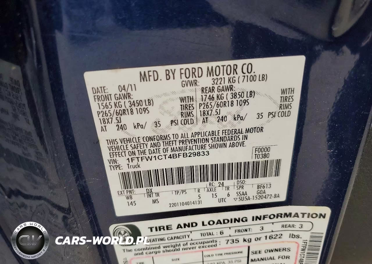 2011 Ford F150 Supercrew VIN:1FTFW1CT4BFB29833 - 12
