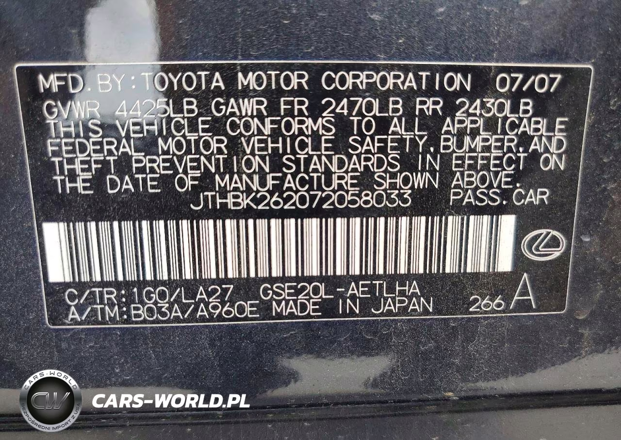 2007 Lexus Is 250 VIN:JTHBK262072058033 - 12