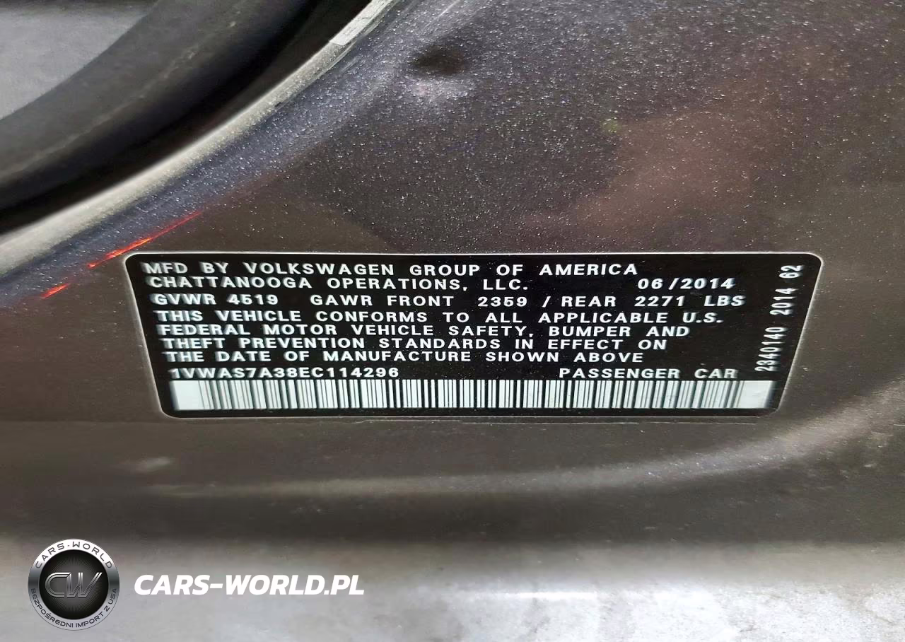 2014 Volkswagen Passat S VIN:1VWAS7A38EC114296 - 12