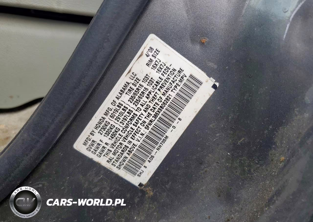 2008 Honda Odyssey Exl VIN:5FNRL386X8B062821 - 13