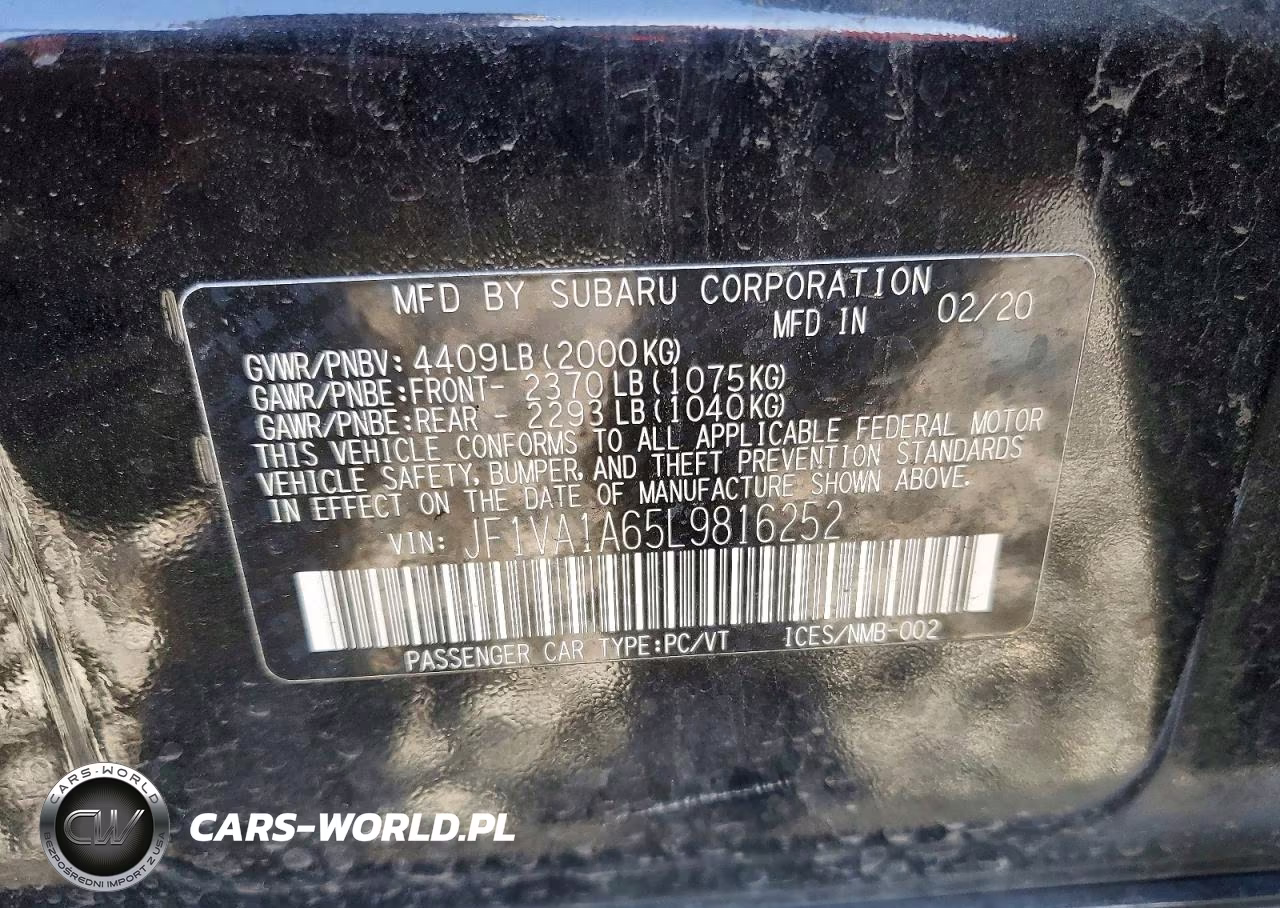 2020 Subaru Wrx VIN:JF1VA1A65L9816252 - 13