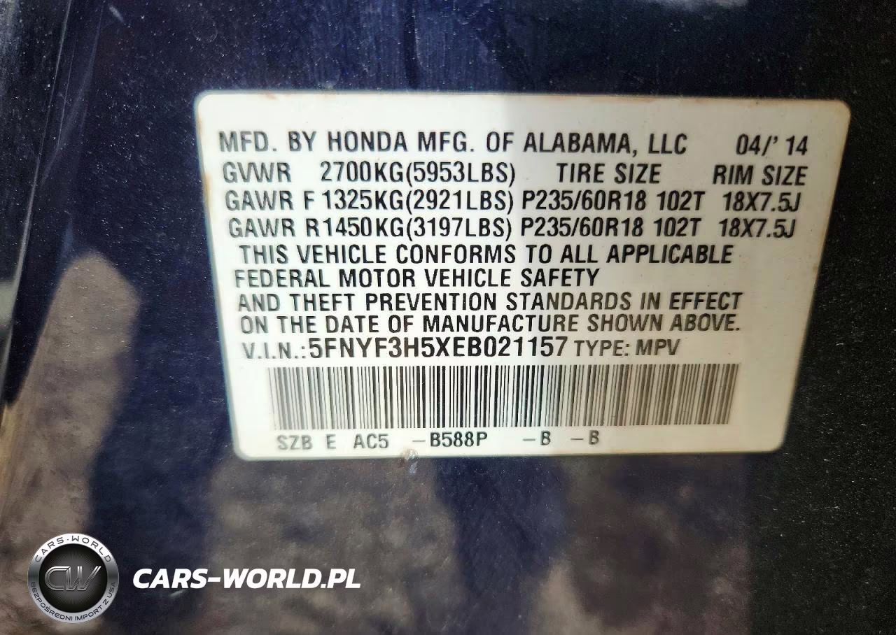 2014 Honda Pilot Exl VIN:5FNYF3H5XEB021157 - 13