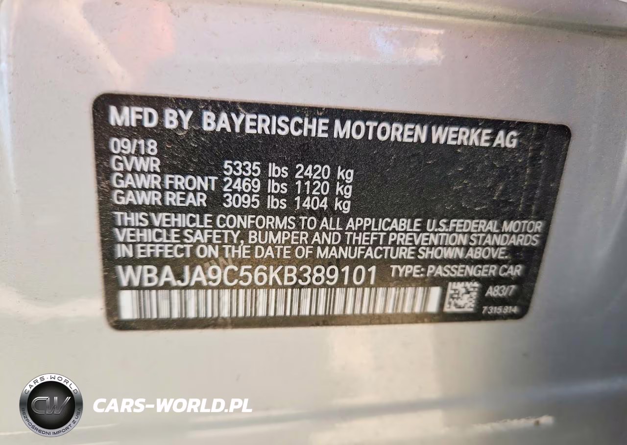 2019 BMW 530E VIN:WBAJA9C56KB389101 - 12