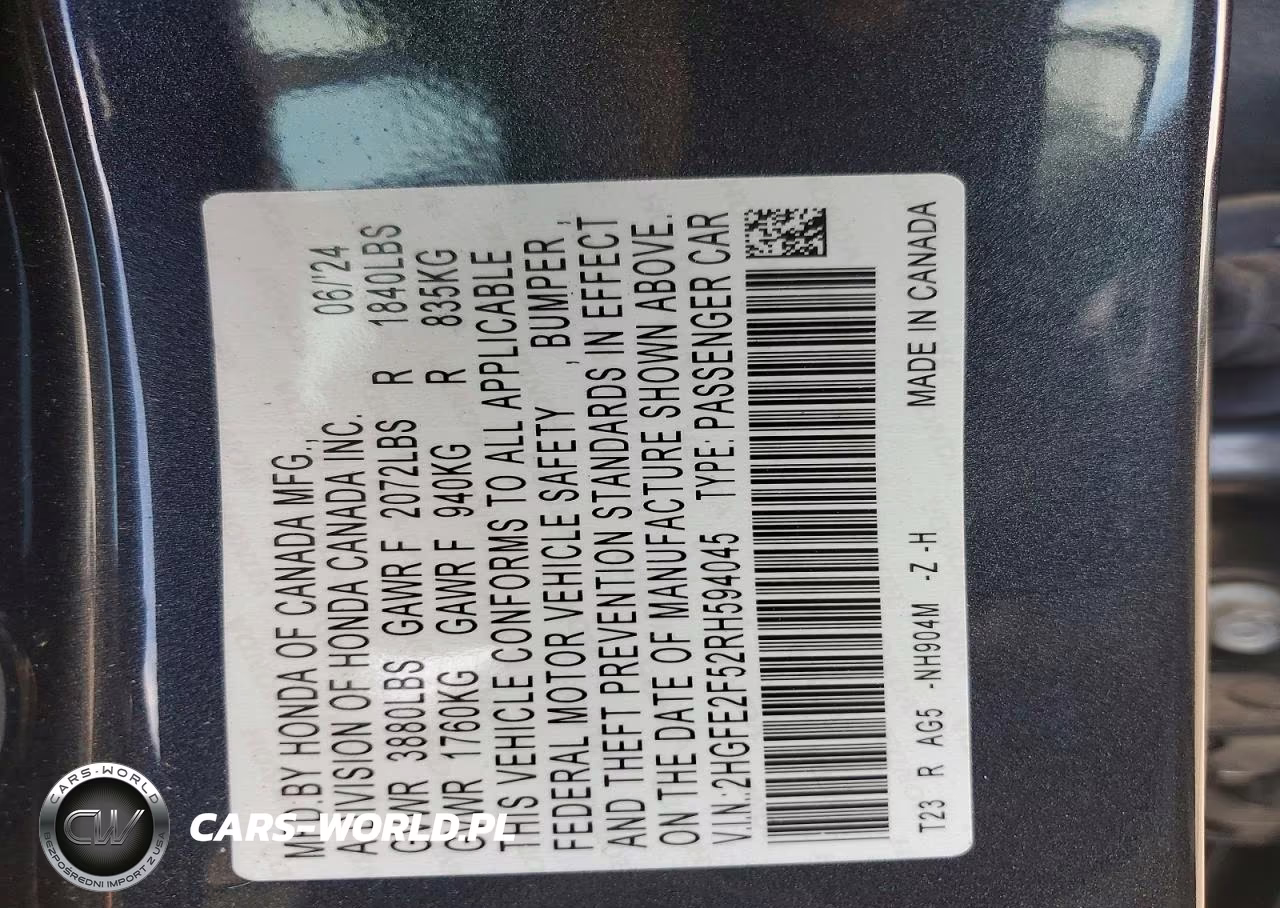 2024 Honda Civic Sport VIN:2HGFE2F52RH594045 - 12