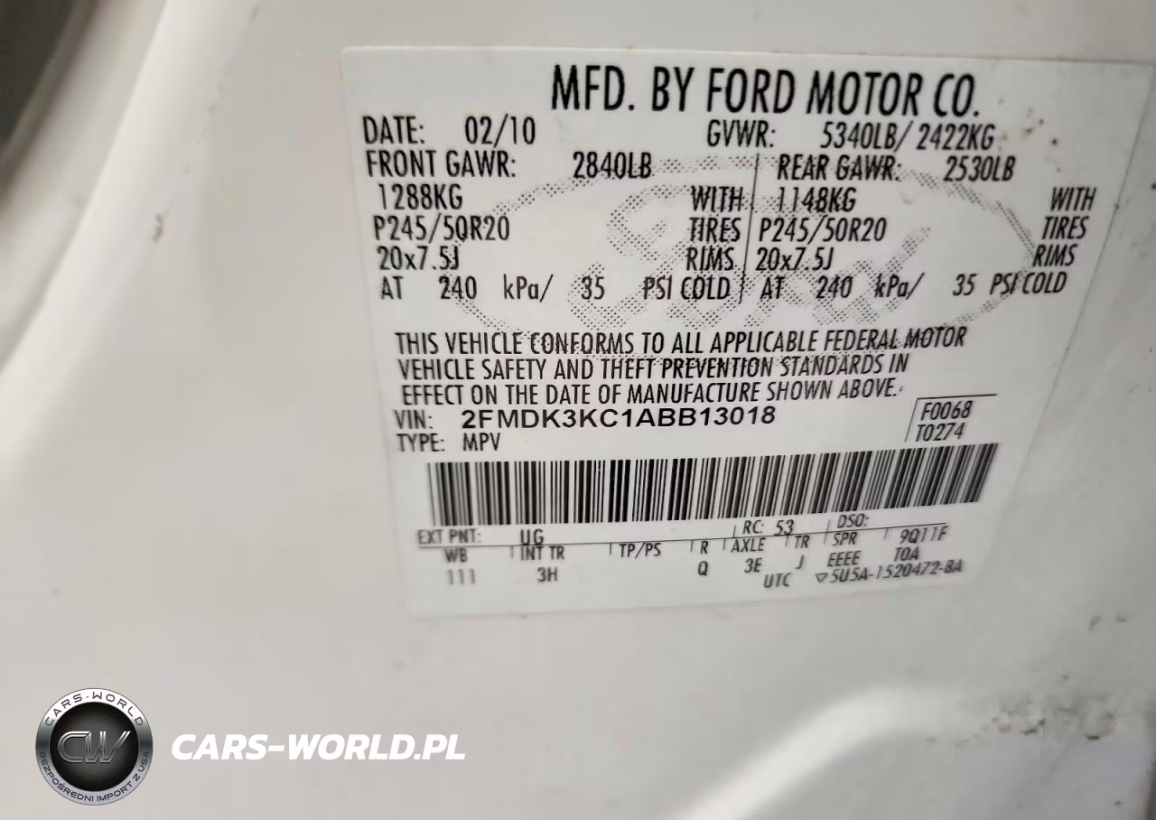 2010 Ford Edge VIN:2FMDK3KC1ABB13018 - 13
