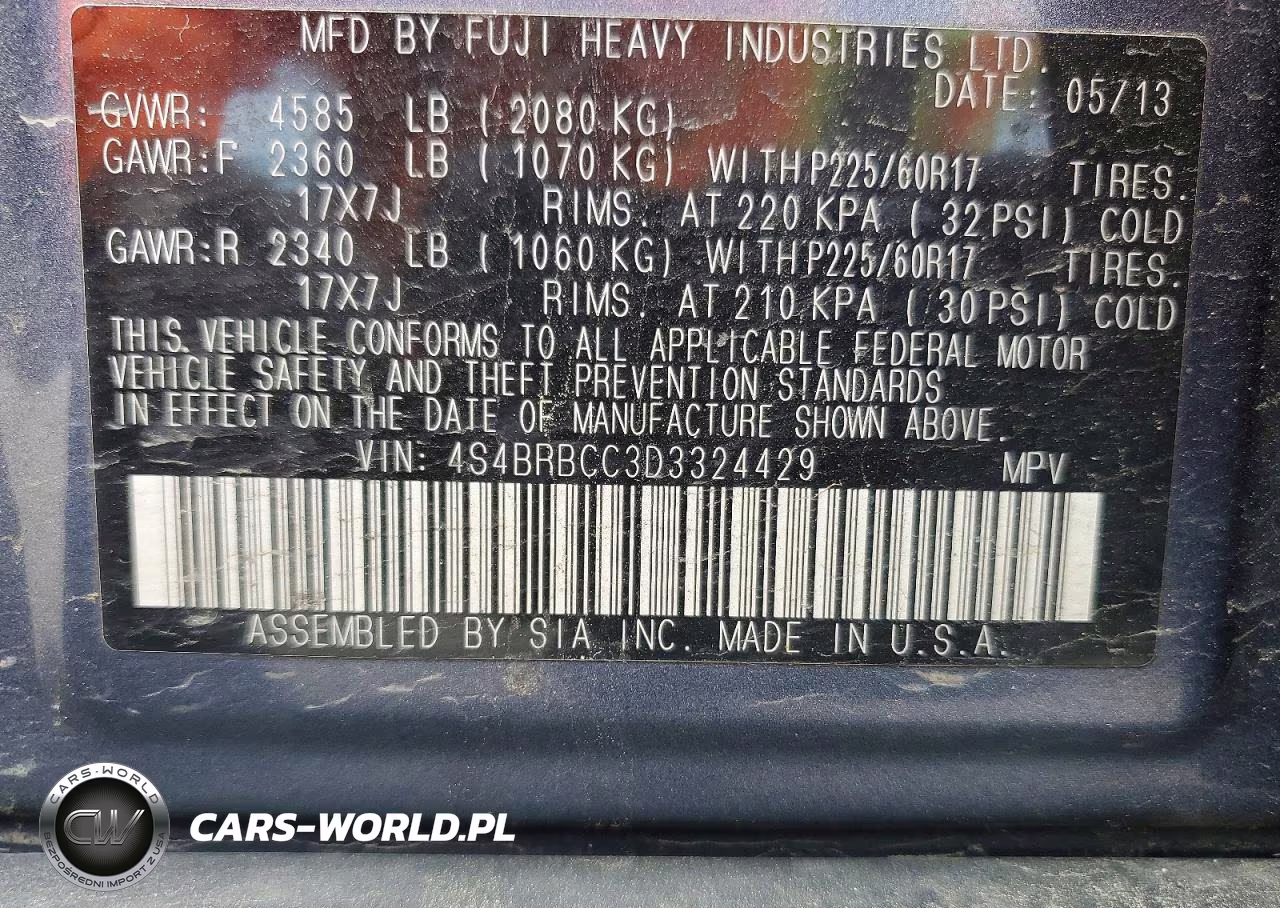 2013 Subaru Outback 2.5I Premium VIN:4S4BRBCC3D3324429 - 13