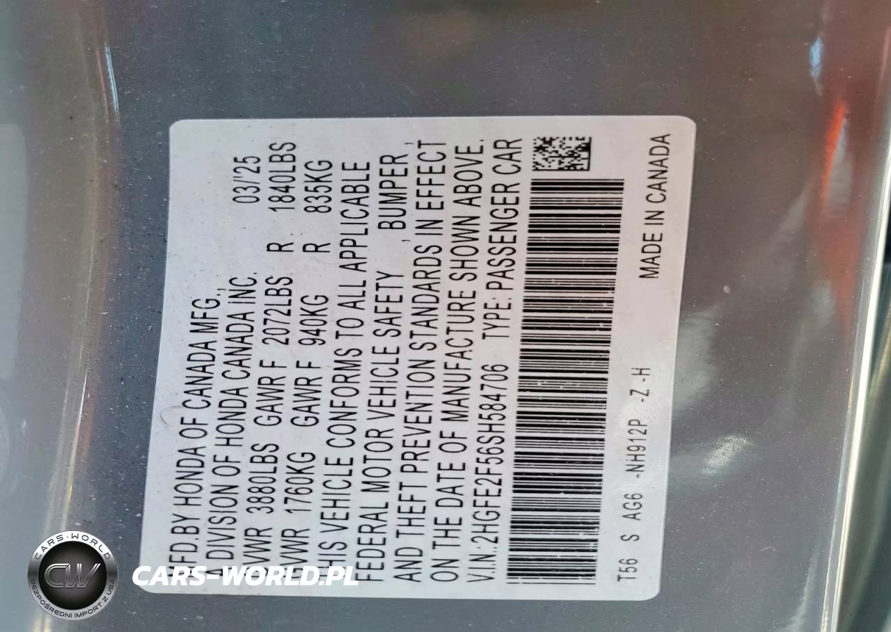 2025 Honda Civic Sport VIN:2HGFE2F56SH584706 - 12