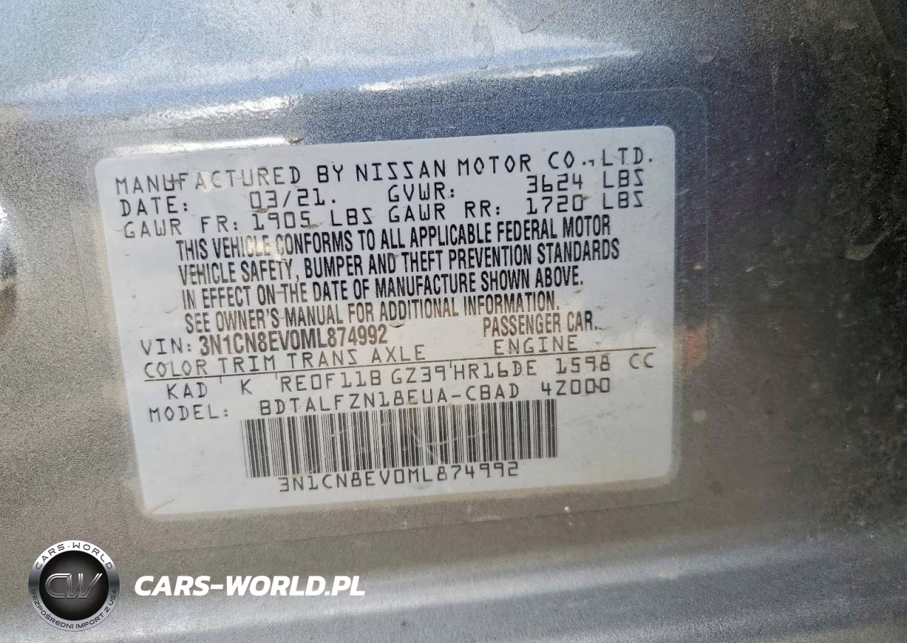 2021 Nissan Versa Sv VIN:3N1CN8EV0ML874992 - 12