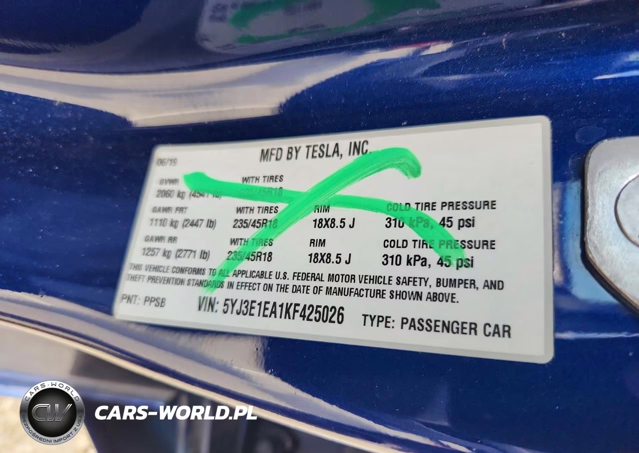 2019 Tesla Model 3 VIN:5YJ3E1EA1KF425026 - 12