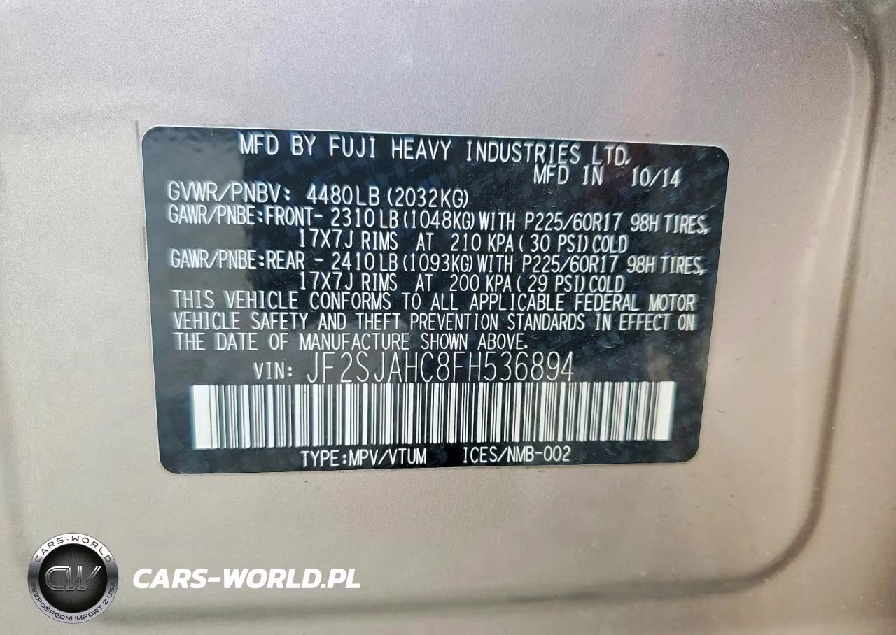 2015 Subaru Forester 2.5I Limited VIN:JF2SJAHC8FH536894 - 14