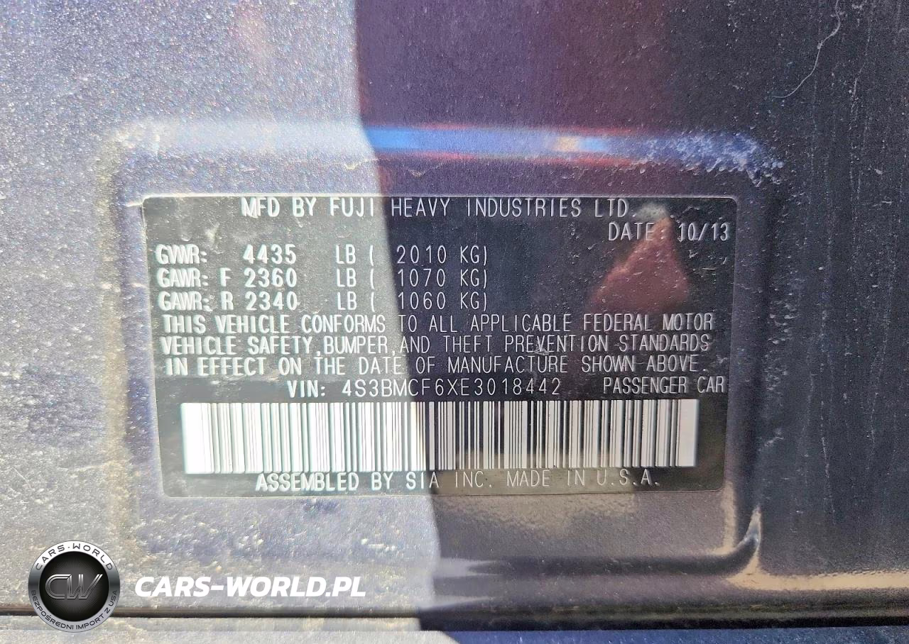 2014 Subaru Legacy 2.5I Premium VIN:4S3BMCF6XE3018442 - 12
