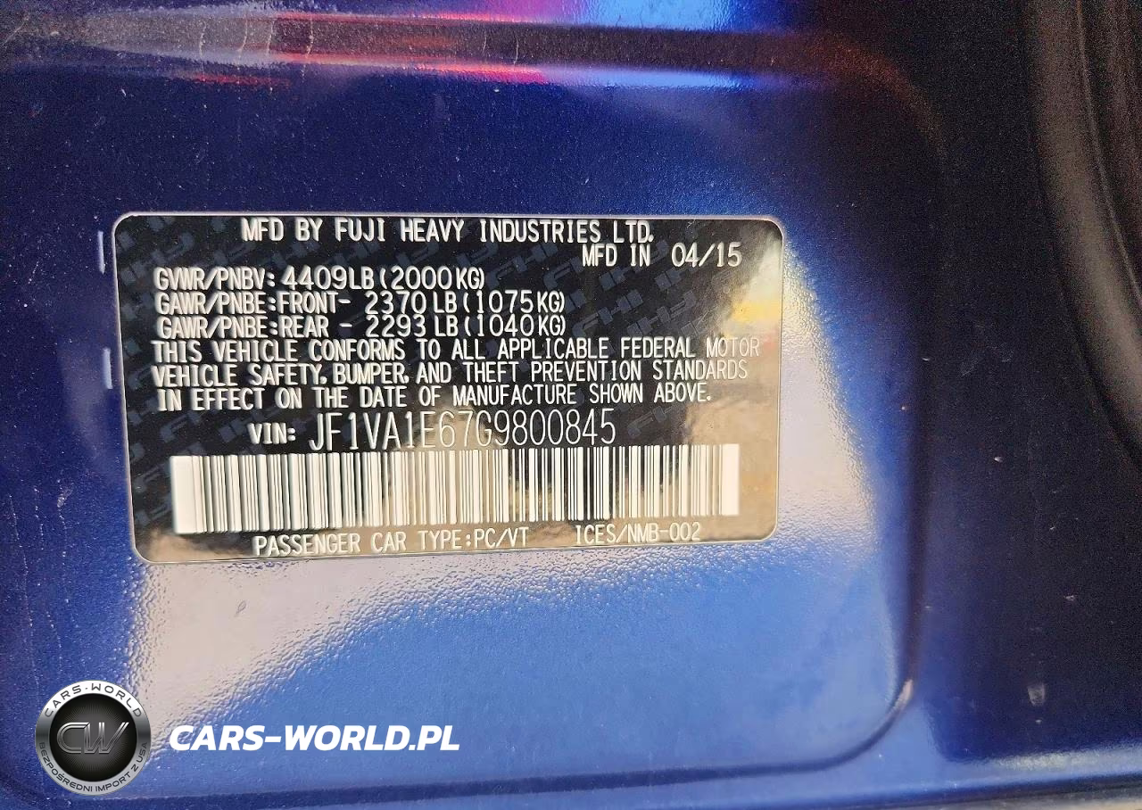 2016 Subaru Wrx Premium VIN:JF1VA1E67G9800845 - 12