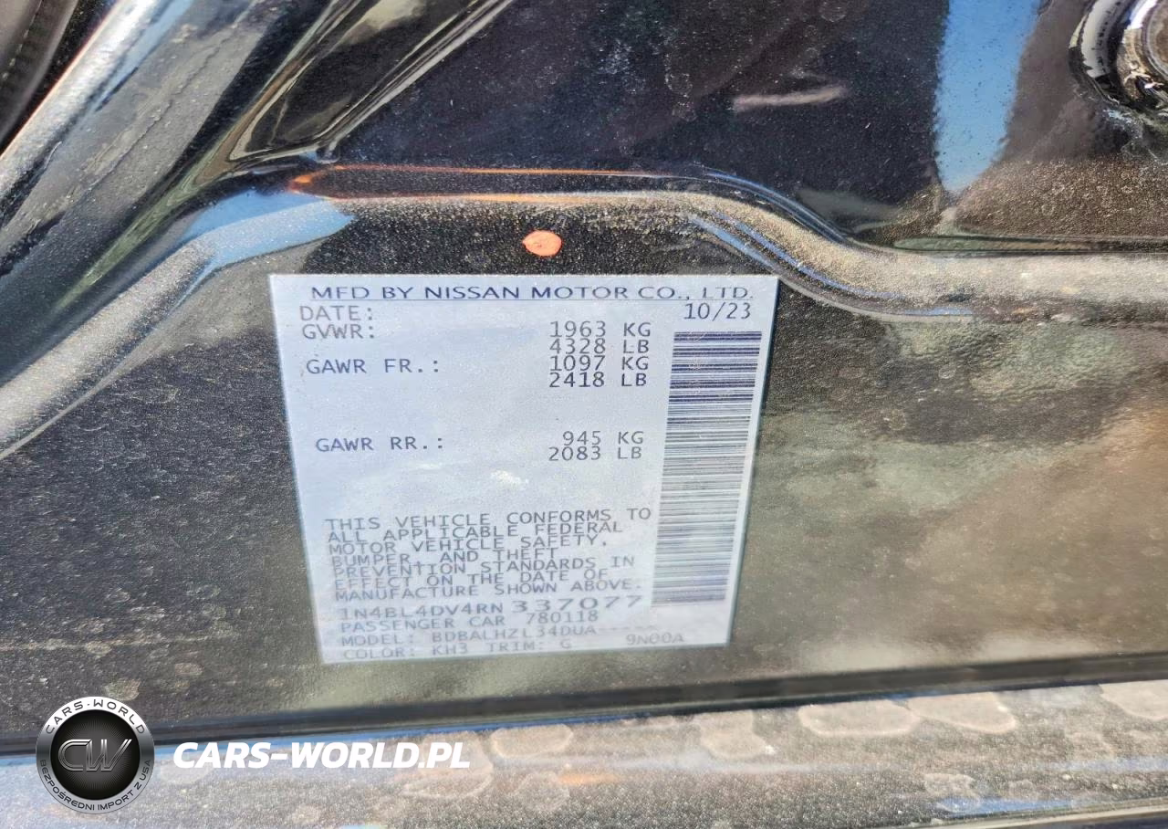 2024 Nissan Altima Sv VIN:1N4BL4DV4RN337077 - 13