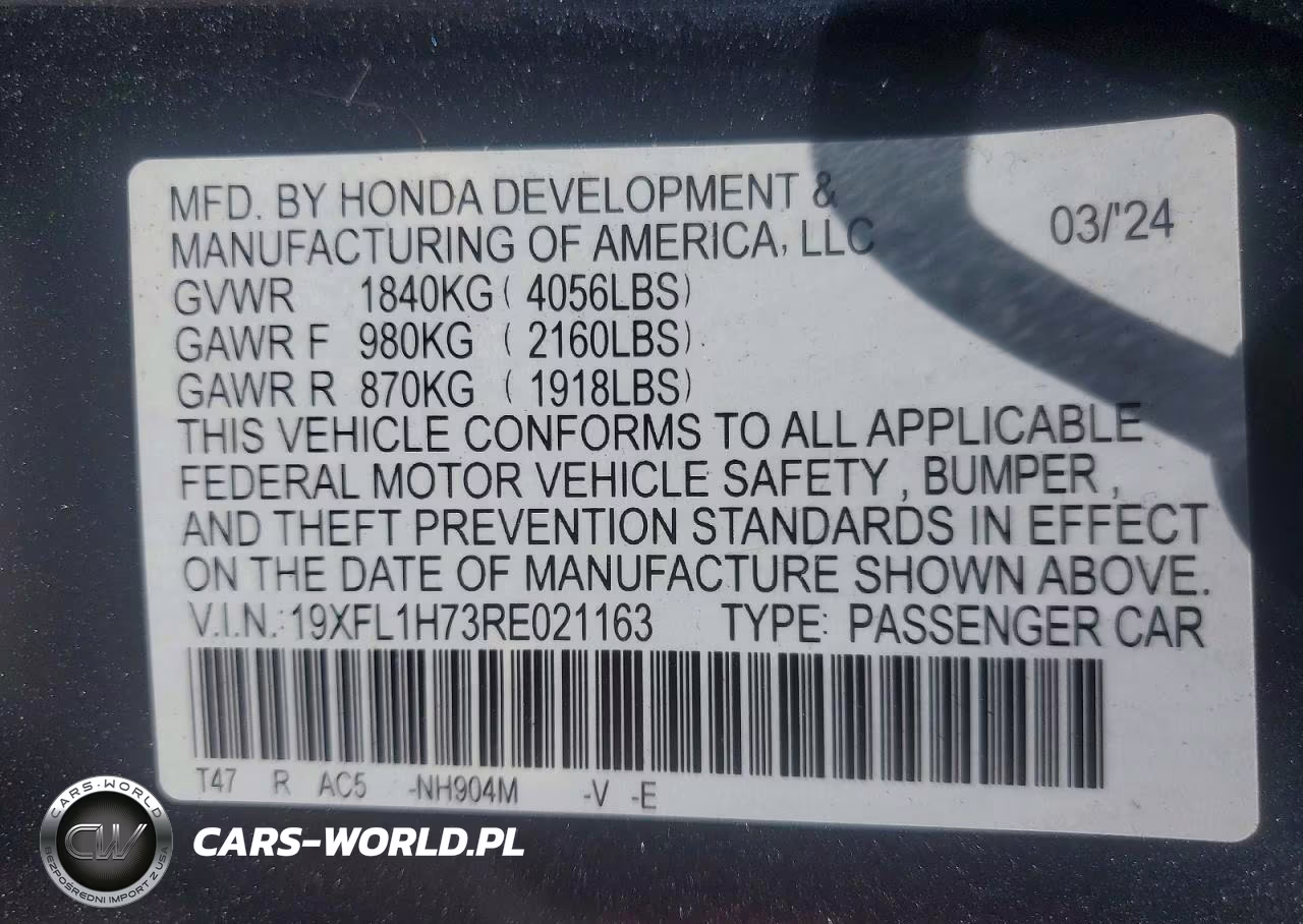 2024 Honda Civic Exl VIN:19XFL1H73RE021163 - 12