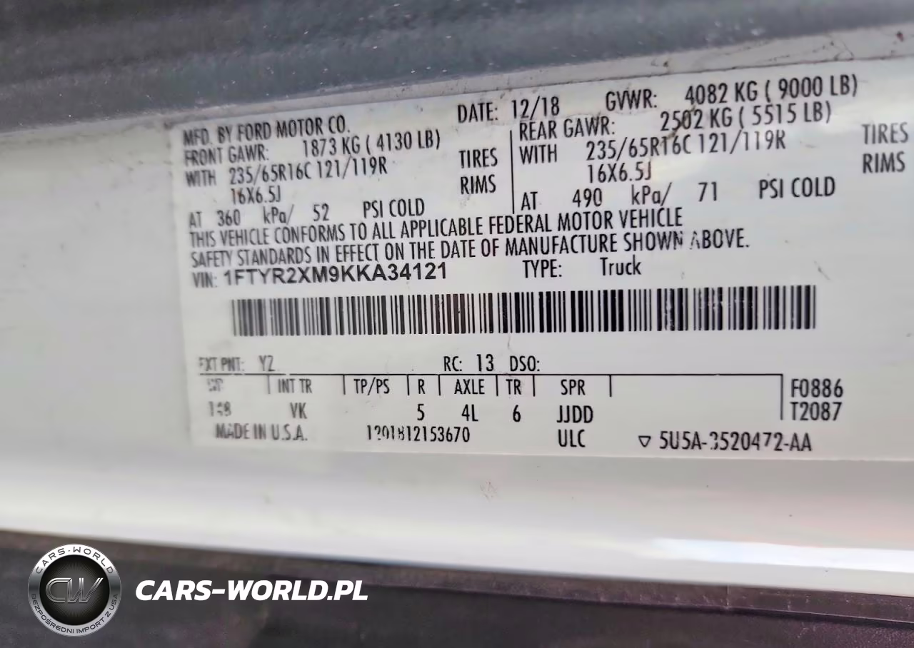 2019 Ford Transit T-250 VIN:1FTYR2XM9KKA34121 - 13