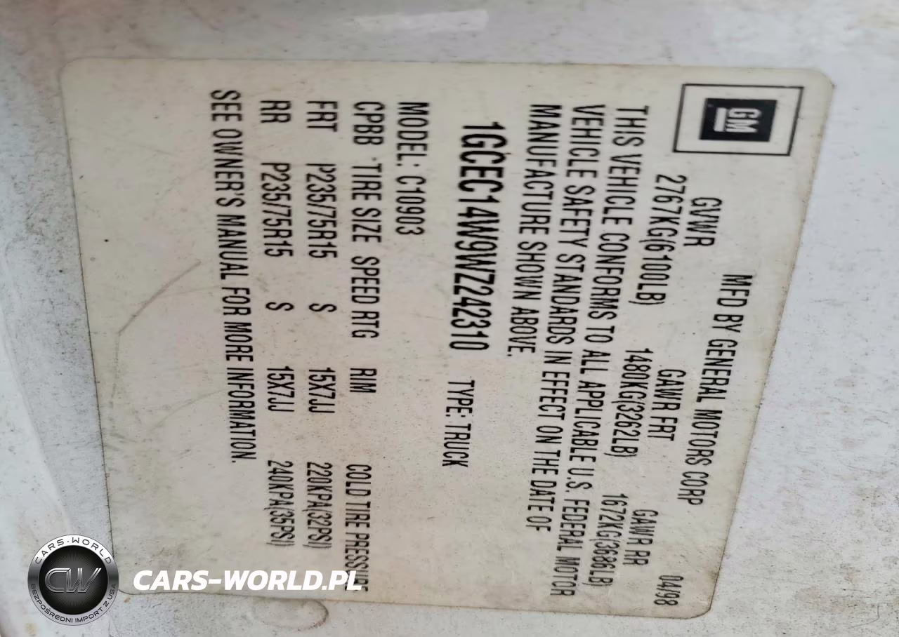 1998 Chevrolet Gmt-400 C1500 VIN:1GCEC14W9WZ242310 - 12