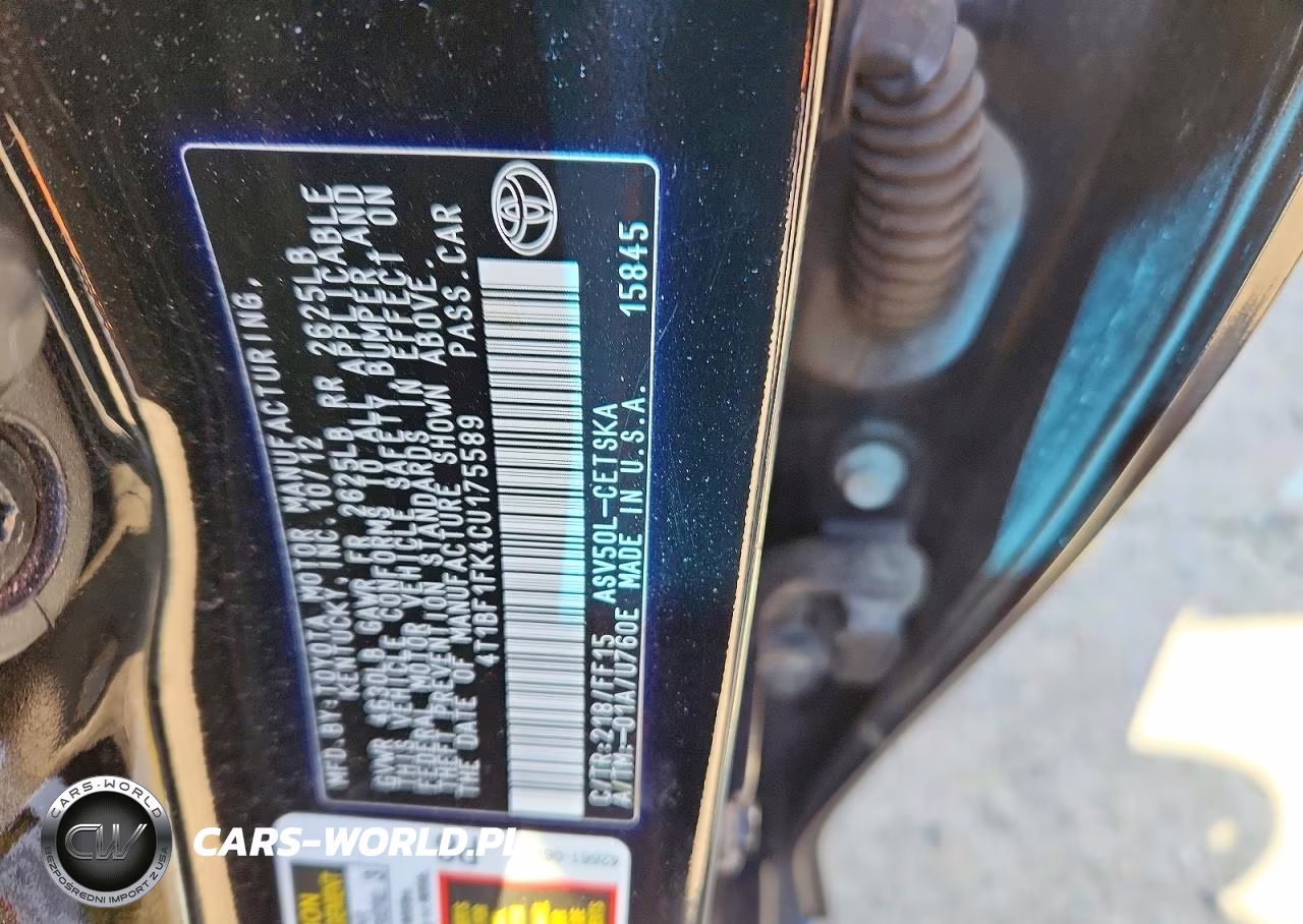 2012 Toyota Camry Se Sport Limited Edition VIN:4T1BF1FK4CU175589 - 12