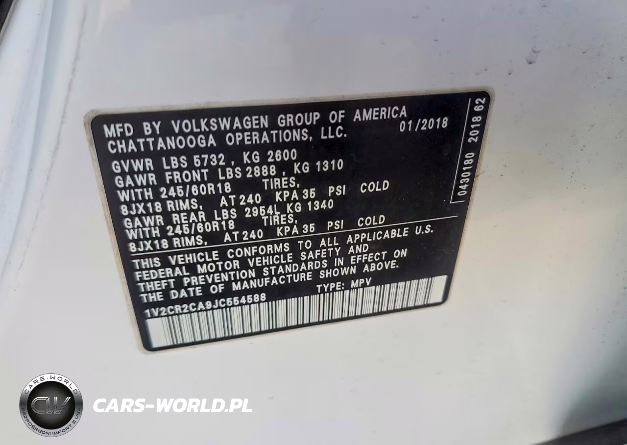 2018 Volkswagen Atlas Se VIN:1V2CR2CA9JC554588 - 13