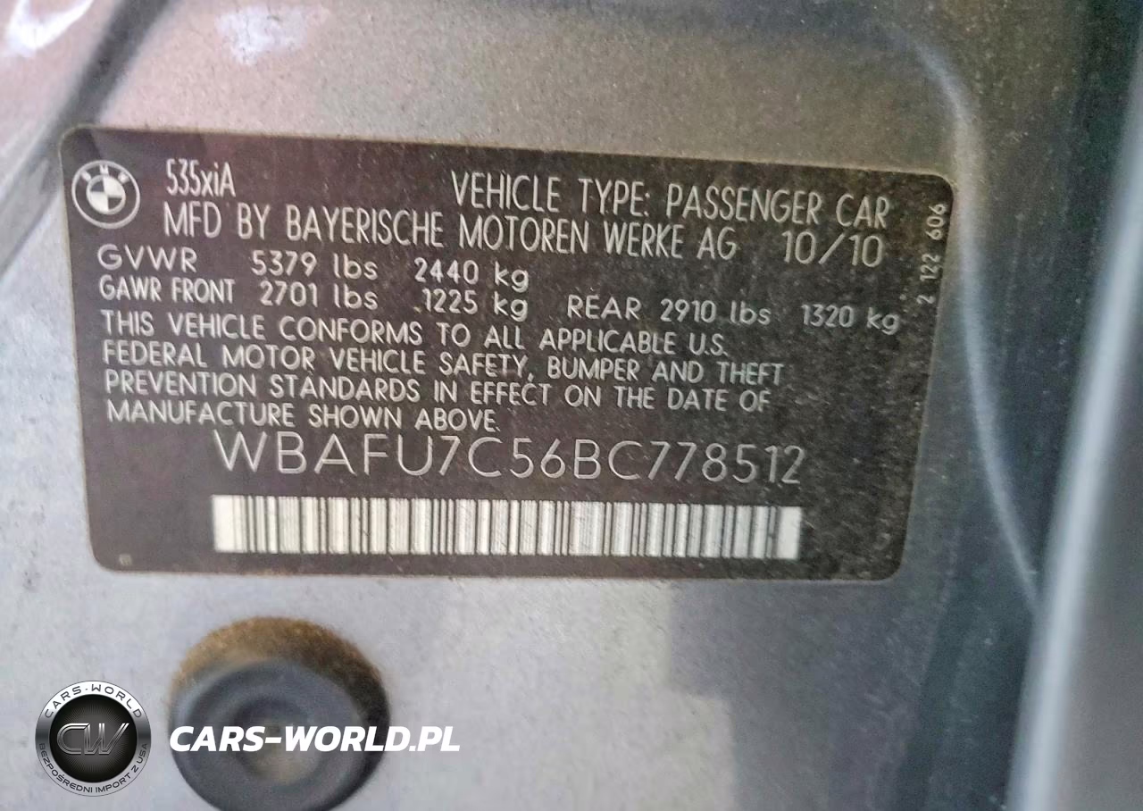 2011 BMW 535 Xi VIN:WBAFU7C56BC778512 - 12