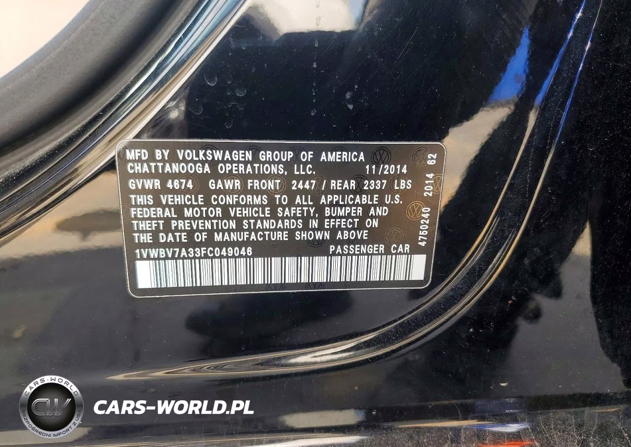 2015 Volkswagen Passat Se VIN:1VWBV7A33FC049046 - 13