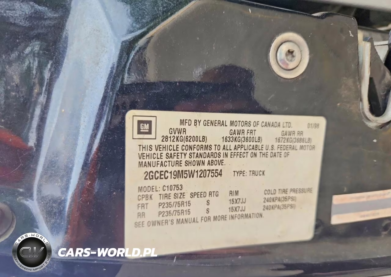 1998 Chevrolet Gmt-400 C1500 VIN:2GCEC19M5W1207554 - 12