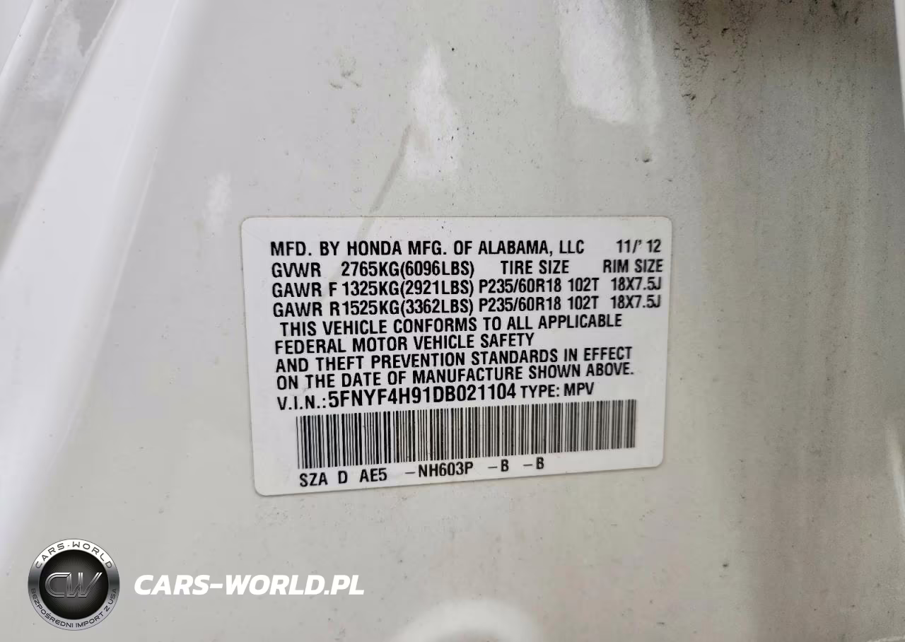 2013 Honda Pilot Touring VIN:5FNYF4H91DB021104 - 13