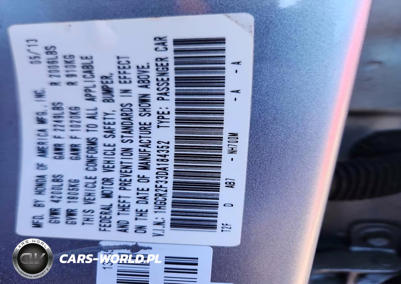 HONDA ACCORD LX VIN:1HGCR2F33DA184352 - 12