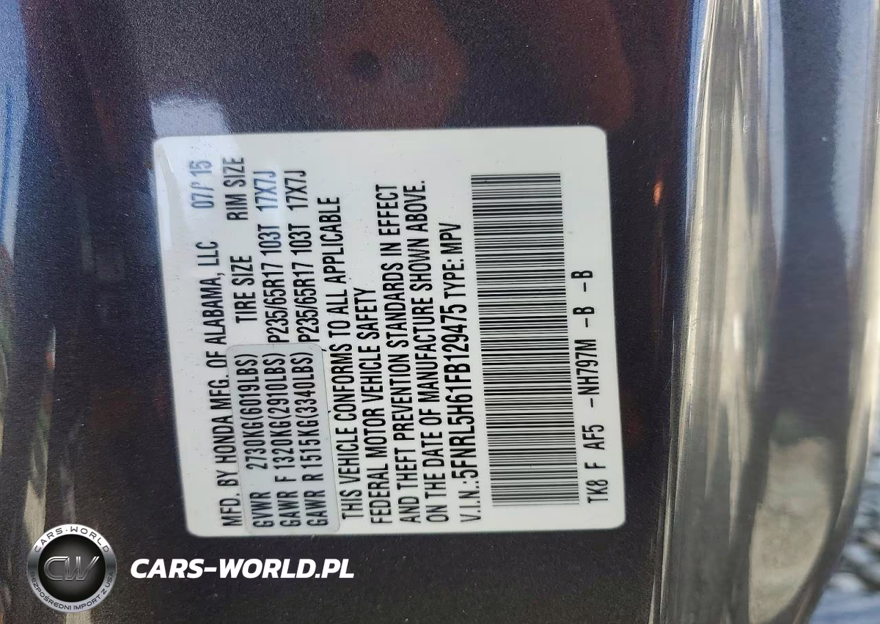 2015 Honda Odyssey Exl VIN:5FNRL5H61FB129475 - 14