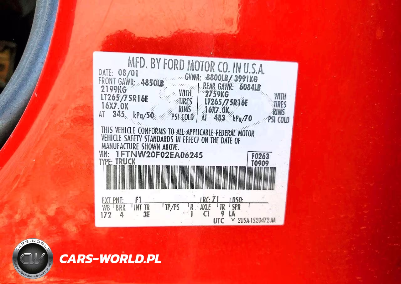2002 Ford F250 Super Duty VIN:1FTNW20F02EA06245 - 12