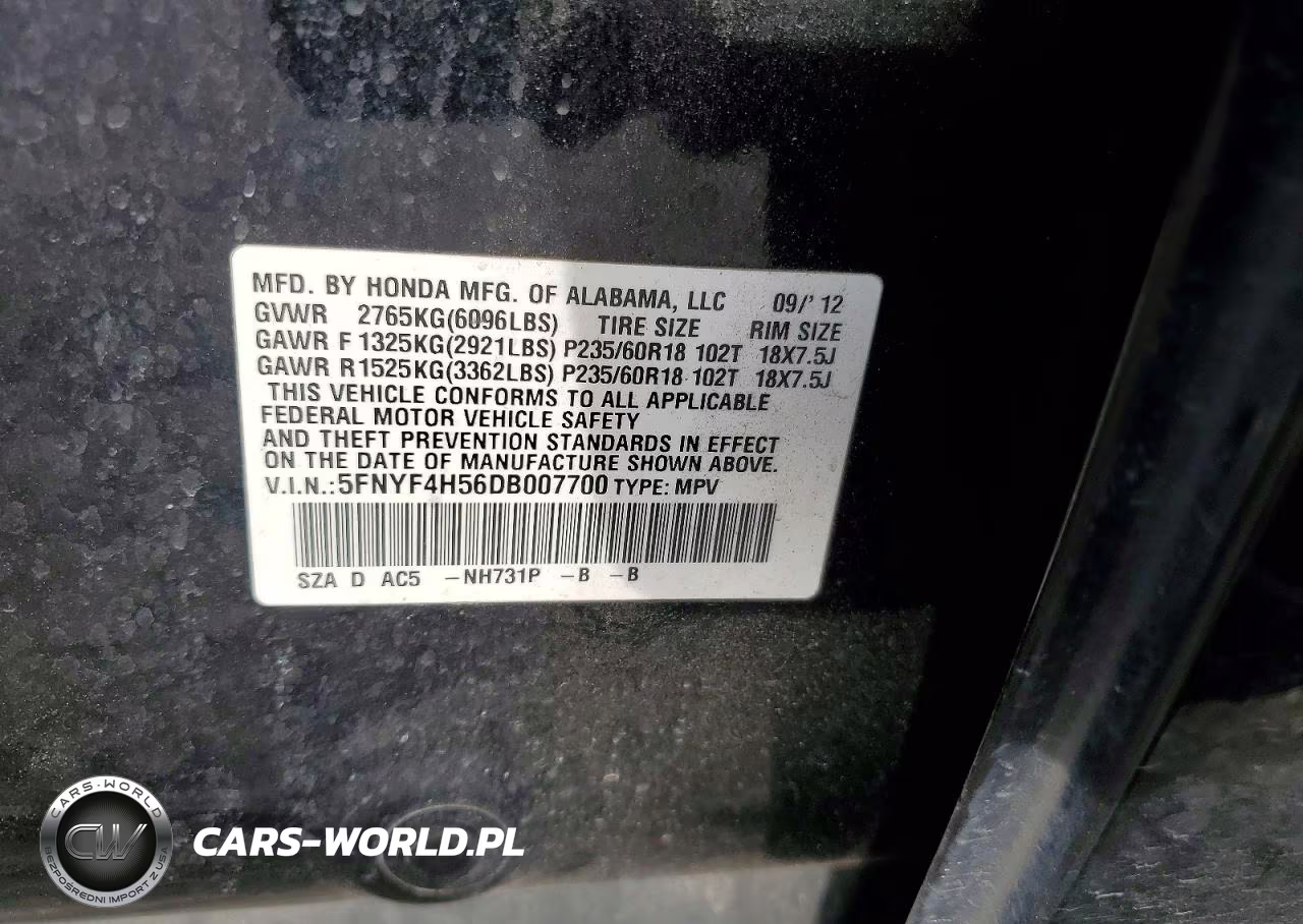 2013 Honda Pilot Exl VIN:5FNYF4H56DB007700 - 13