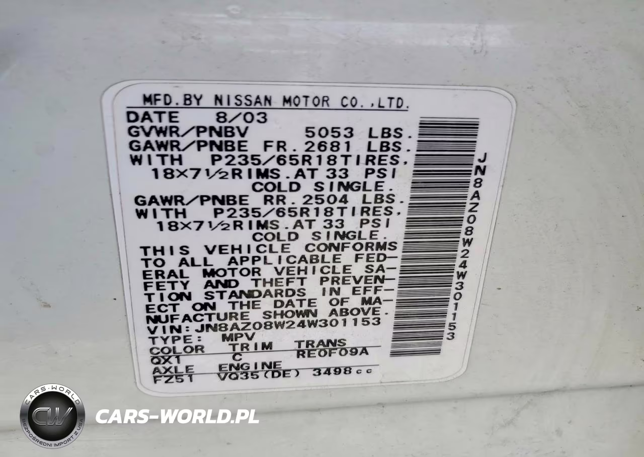 2004 Nissan Murano Sl VIN:JN8AZ08W24W301153 - 13