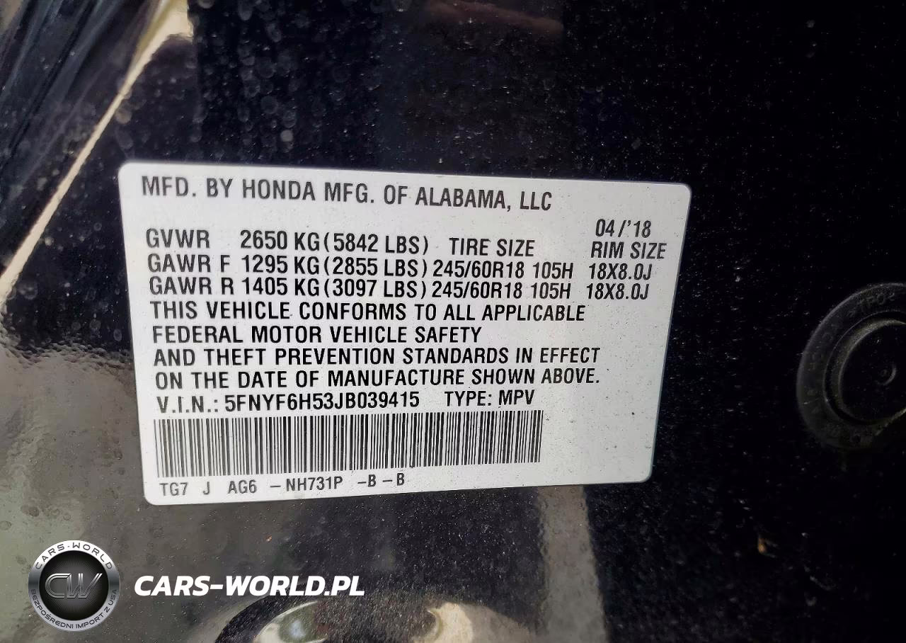 2018 Honda Pilot Exl VIN:5FNYF6H53JB039415 - 13