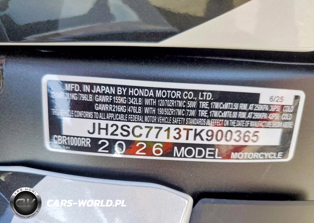 2026 Honda Cbr1000 Rr VIN:JH2SC7713TK900365 - 9